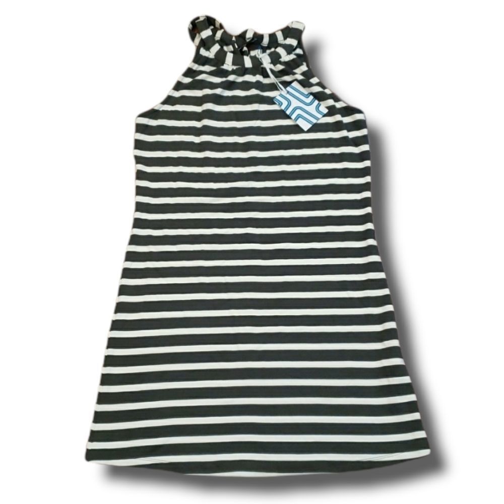 Market & Spruce Lara Halter Dress Womens Medium Black White Striped Tie Back NEW